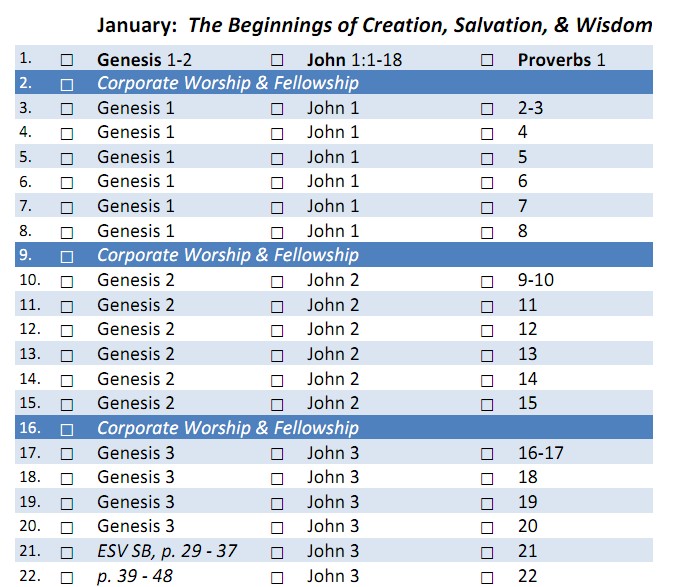 Daily Bible Reading Chart One Year